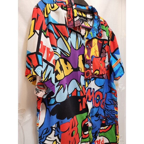 Reason Mens Large Shirt Button Up Pop Art Retro Comic Graphic Wild Colorful Geek - Picture 2 of 14